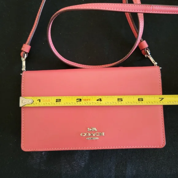 Coach Coral Pink Foldover Small Crossbody Purse Bag Clutch WOC - Picture 13 of 14